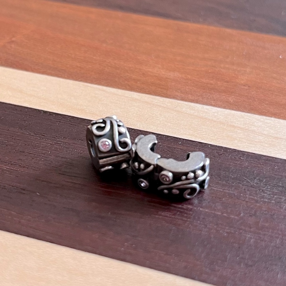 Set of Pandora Silver Tendril Clips Pink Stones